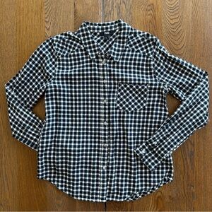 Paige Black White Gingham Button-Up Shirt Long Sleeve Cotton Casual